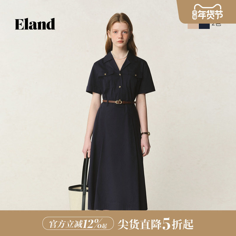 Eland衣恋连衣裙女工装风西装领正肩a字裙摆显瘦裙子2025夏季新款