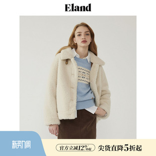 Eland衣恋仿羊羔绒女保暖加厚外套春季 领子两穿