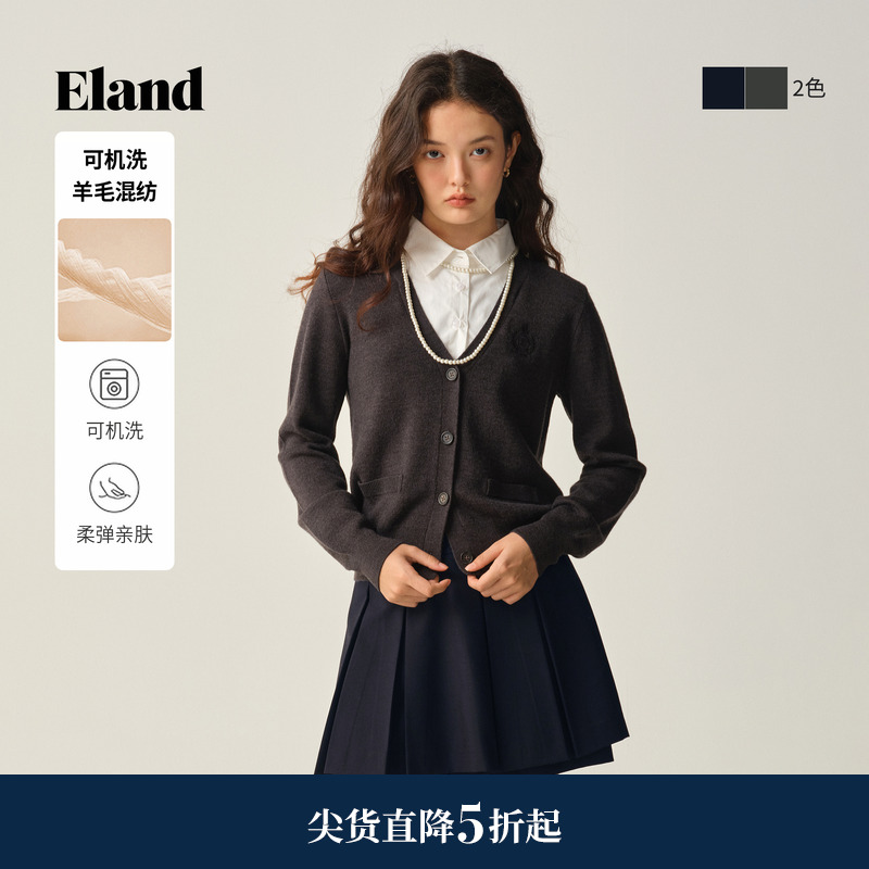 ELAND毛针织衫假两件开衫
