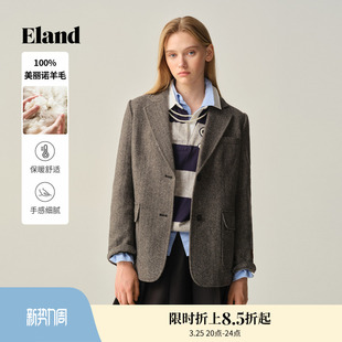 女两粒扣人字呢外套冬季 Eland衣恋西装 新款 100%绵羊毛