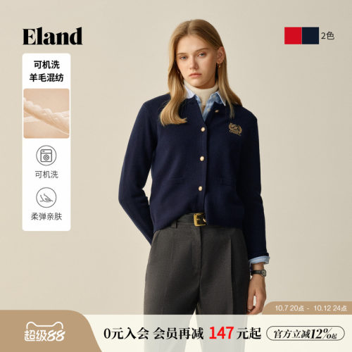 ELAND毛针织衫单排扣开衫圆领