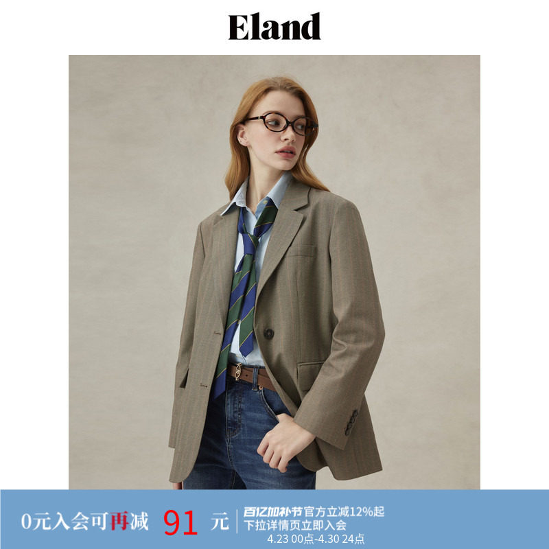 Eland衣恋西装女领口粘衬单排扣直筒显瘦通勤西服外套25春季新款