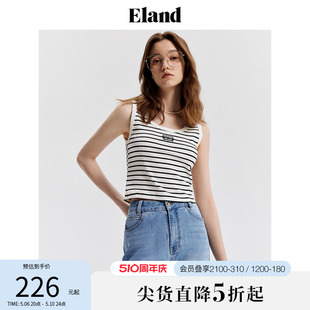 新款 Eland衣恋撞色条纹背心女简约美式 休闲圆领无袖 马甲2024夏季