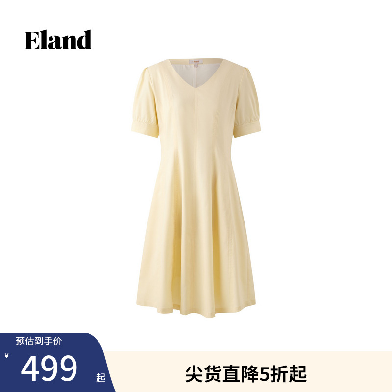 ELAND连衣裙甜美纯色短袖