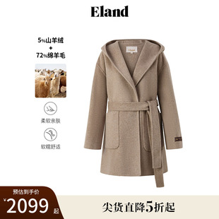 款 绵羊毛＋山羊绒 Eland衣恋毛呢外套女系带大衣冬季