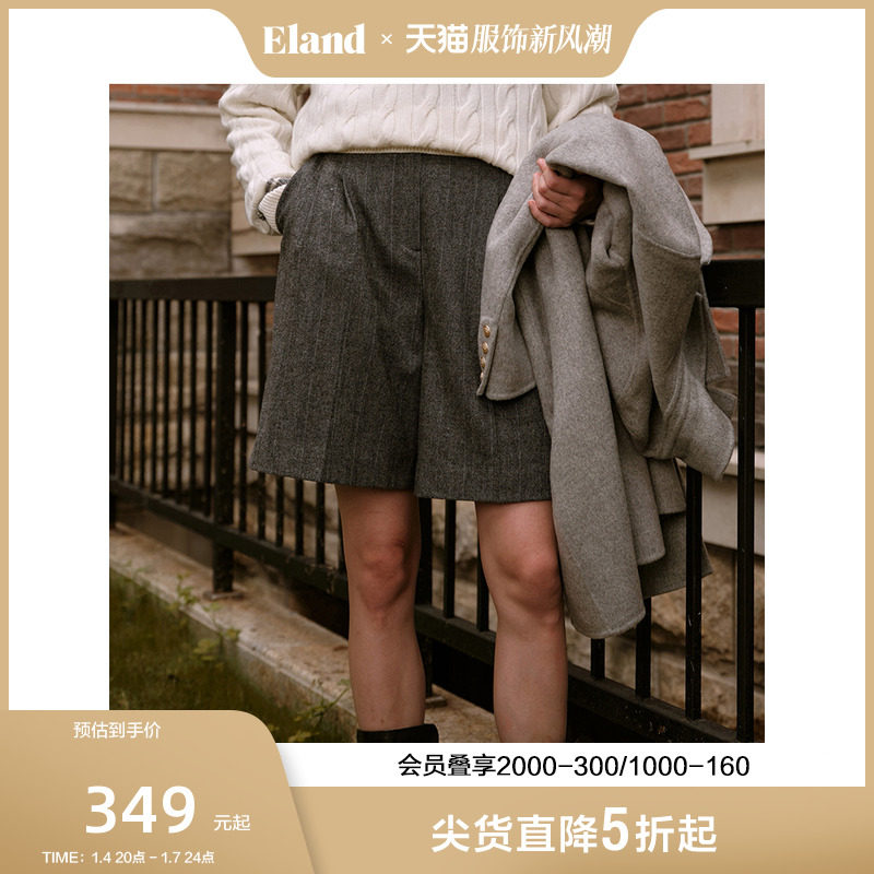 Eland衣恋短裤西装裤羊毛呢裤子宽松美式经典百搭2023
