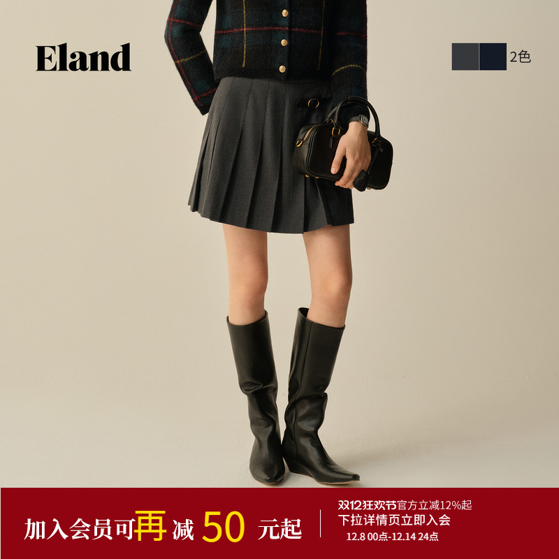 ELAND半身裙纯色短裙百褶