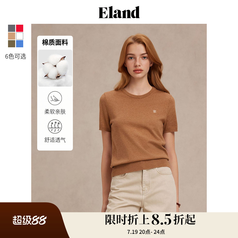ELAND短袖毛衣圆领甜美