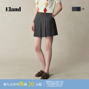 Eland衣恋半身裙女学院风收腰显瘦不易皱百褶裙带口袋A字短裙夏季