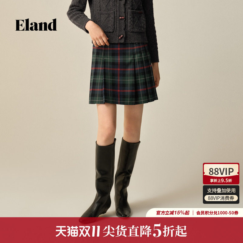 ELAND半身裙百褶裙格纹
