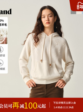 【100%美丽诺羊毛】Eland衣恋毛衣女连帽针织衫上衣2025冬季新款