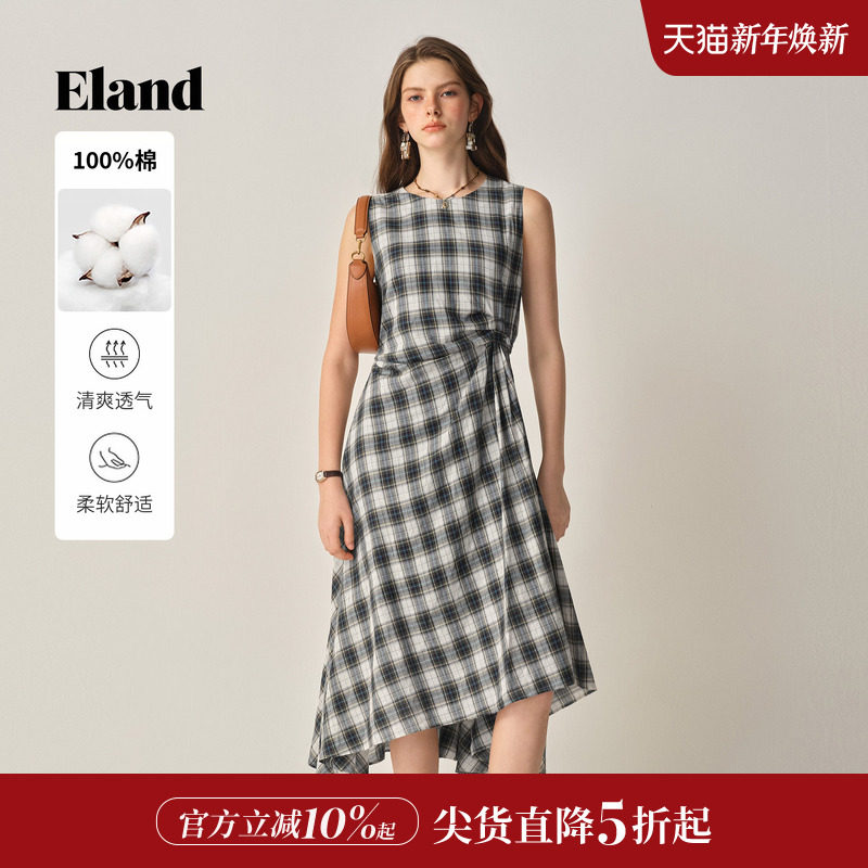 【格调裙】Eland衣恋连衣裙女气质撞色无袖收腰裙子2025冬季