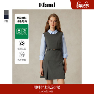 【零染】Eland衣恋连衣裙女假两件衬衫背心腰带长裙2025春季新款
