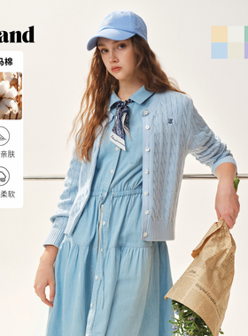 【轻彩棉花糖】Eland衣恋毛针织衫女绞花开衫马卡龙毛衣26春新款