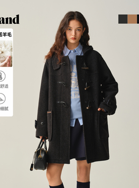 【美丽诺羊毛】Eland衣恋毛呢外套女牛角扣廓形大衣2025冬季新款