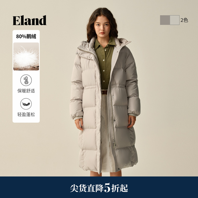 ELAND羽绒服连帽鹅绒中长款
