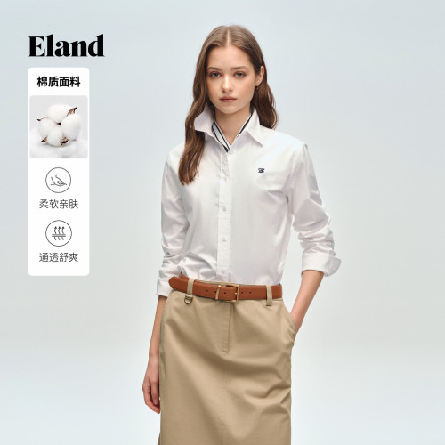 ELAND纯色翻领长袖衬衫女