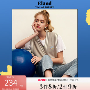 马甲春夏款 Eland衣恋设计简约风针织马夹女时尚 宽松无袖