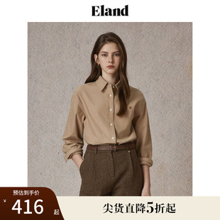 女纯色翻领通勤柔软舒适上衣 100%棉 Eland衣恋衬衫