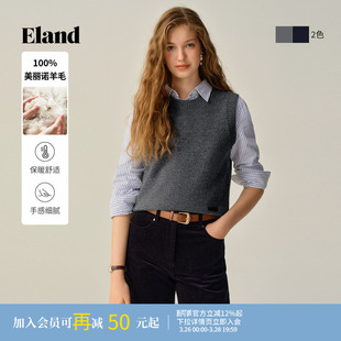 针织毛衣冬季 Eland衣恋马夹女休闲无袖 新款 100%绵羊毛