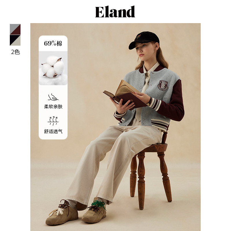 ELAND复古学院刺绣棒球服