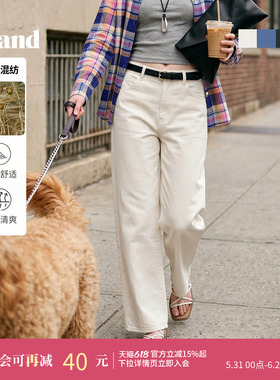 Eland衣恋牛仔裤女时尚休闲蓝色弯刀裤中腰显瘦裤子2026夏季新款