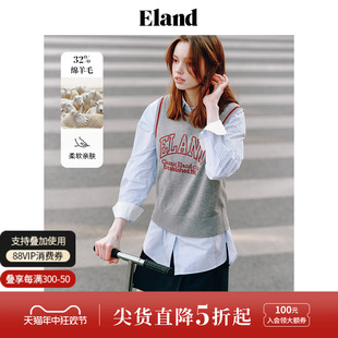 字母LOGO提花上衣2024夏季 新款 型毛衫 Eland衣恋马甲女背心版