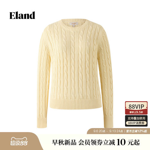ELAND休闲套头绞花长袖毛衣