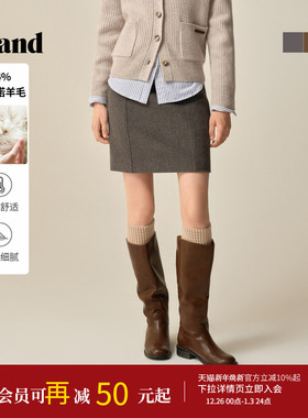 Eland衣恋半身裙女简约通勤纯色加厚直筒短裙2025冬季新款