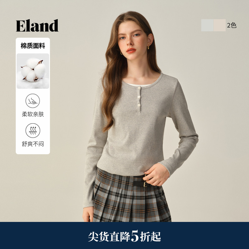 ELANDT恤长袖假两件棉感