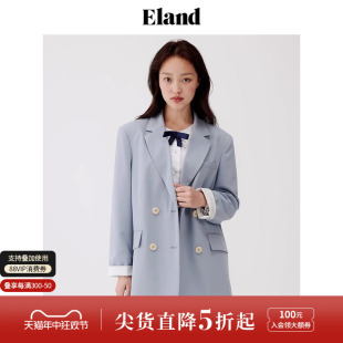 西装 外套女时尚 领双排扣阔版 Eland衣恋简约纯色西装 干练