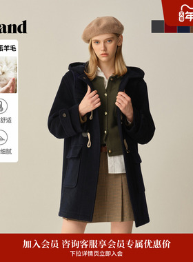 【经典长期主义】Eland衣恋毛呢外套女牛角扣羊毛大衣2025冬新款