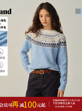 【绵羊毛＋马海毛】Eland衣恋毛衣女提花费尔岛针织衫2025冬新款
