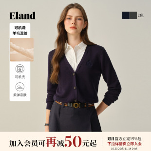 新款 Eland衣恋毛针织衫 女假两件翻领通勤上衣2025秋季