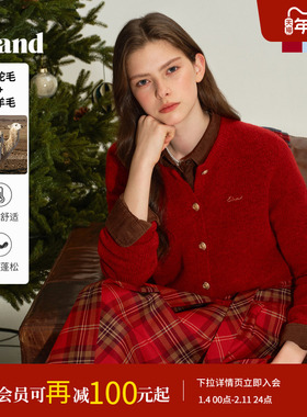 Eland衣恋毛针织衫女气质圆领金属扣开衫毛衣2025冬季新款