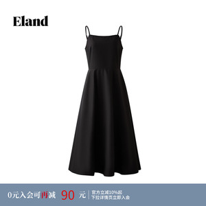 Eland衣恋连衣裙女时尚细吊带收腰显瘦合身小黑裙2026夏季新款