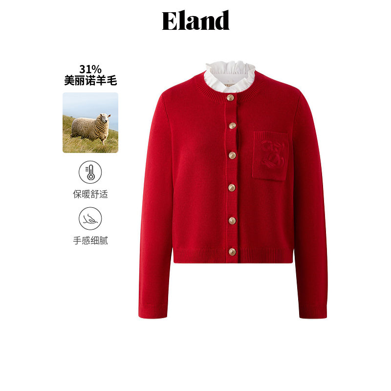 ELAND甜美风宽松短款毛针织衫