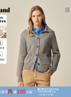【100%美丽诺羊毛】Eland衣恋毛针织衫女大翻领毛衣2025冬季新款