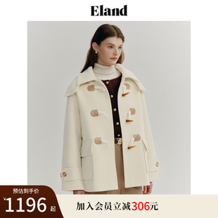 绵羊毛 Eland衣恋毛呢外套女牛角扣学院风挡风大衣