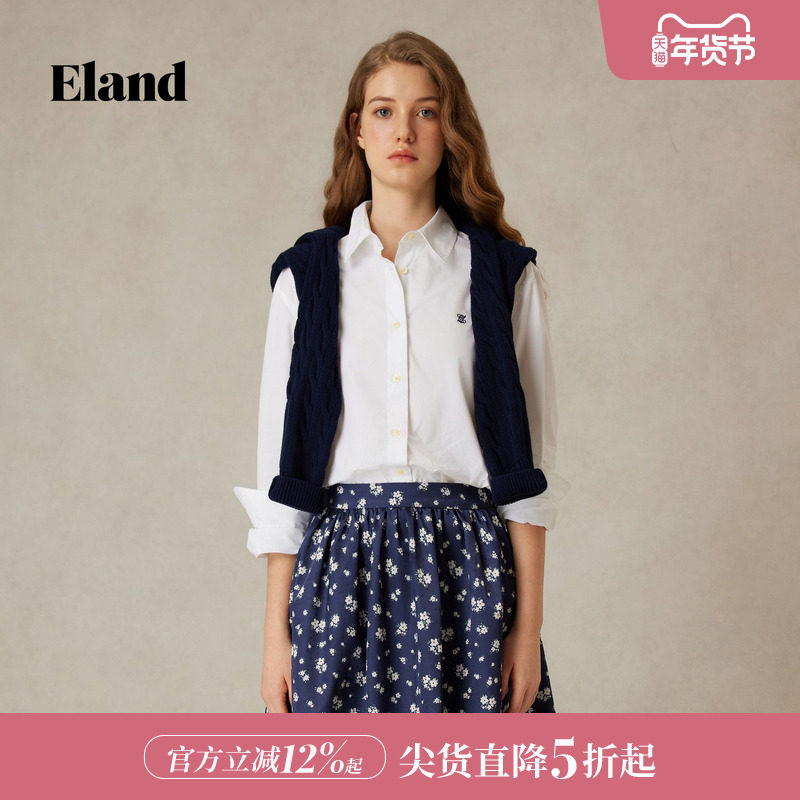 Eland衣恋衬衫休闲简约宽松翻领男女款棉质上衣2025夏季新款