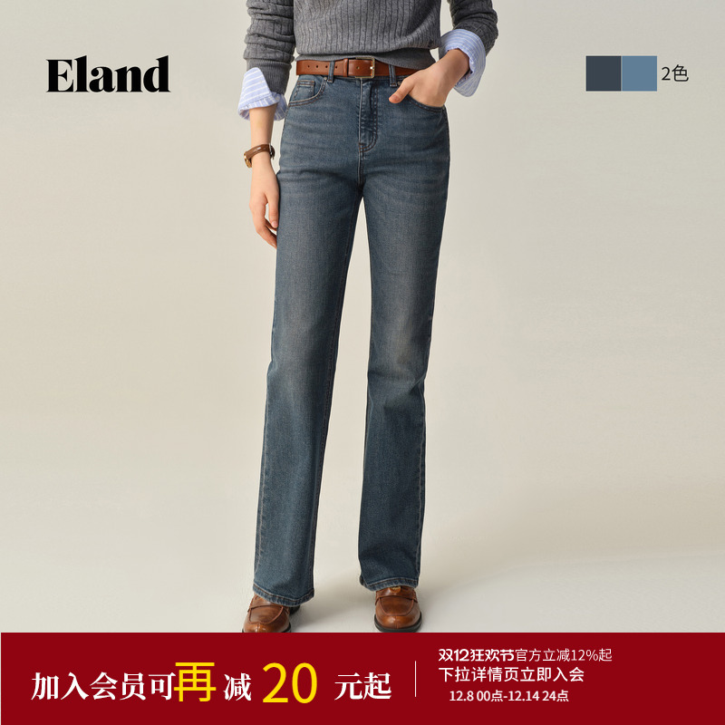 ELAND牛仔裤微喇裤高腰