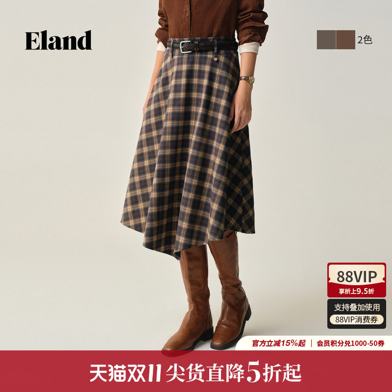 ELAND英伦半身裙不规则下摆伞裙