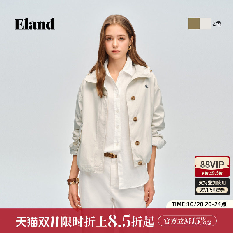 Eland衣恋短外套女时尚休闲翻领长袖单排扣上衣