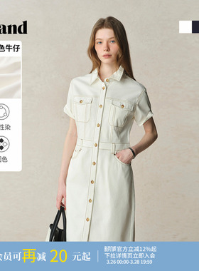 【100%棉】Eland衣恋连衣裙女甜美H型微落肩中长款裙子25夏季新款