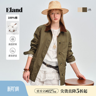 翻领单排扣上衣2026春夏新款 Eland衣恋短外套女时尚 100%棉