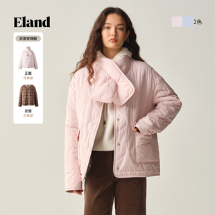 保暖围巾外套2025冬季 Eland衣恋棉服女时尚 新款 正反两穿