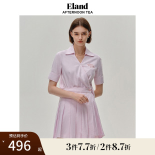 Eland衣恋短袖 衬衫 连衣裙jk百褶裙假两件裙子女夏季