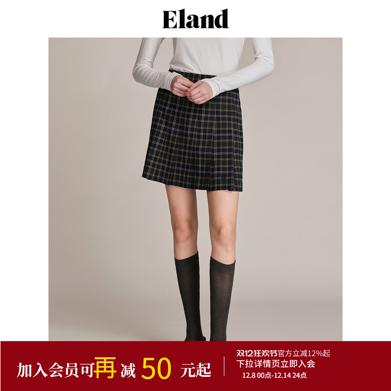 ELAND格纹百搭学院风百褶裙