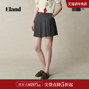 新款 Eland衣恋半身裙女学院风腰袢设计百褶裙2025夏季 四面弹