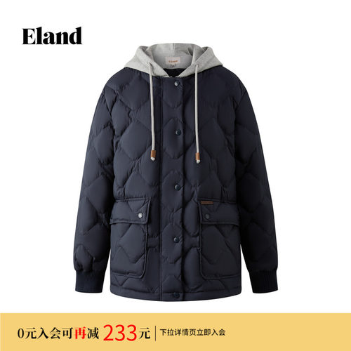 ELAND羽绒服单排扣鸭绒带帽